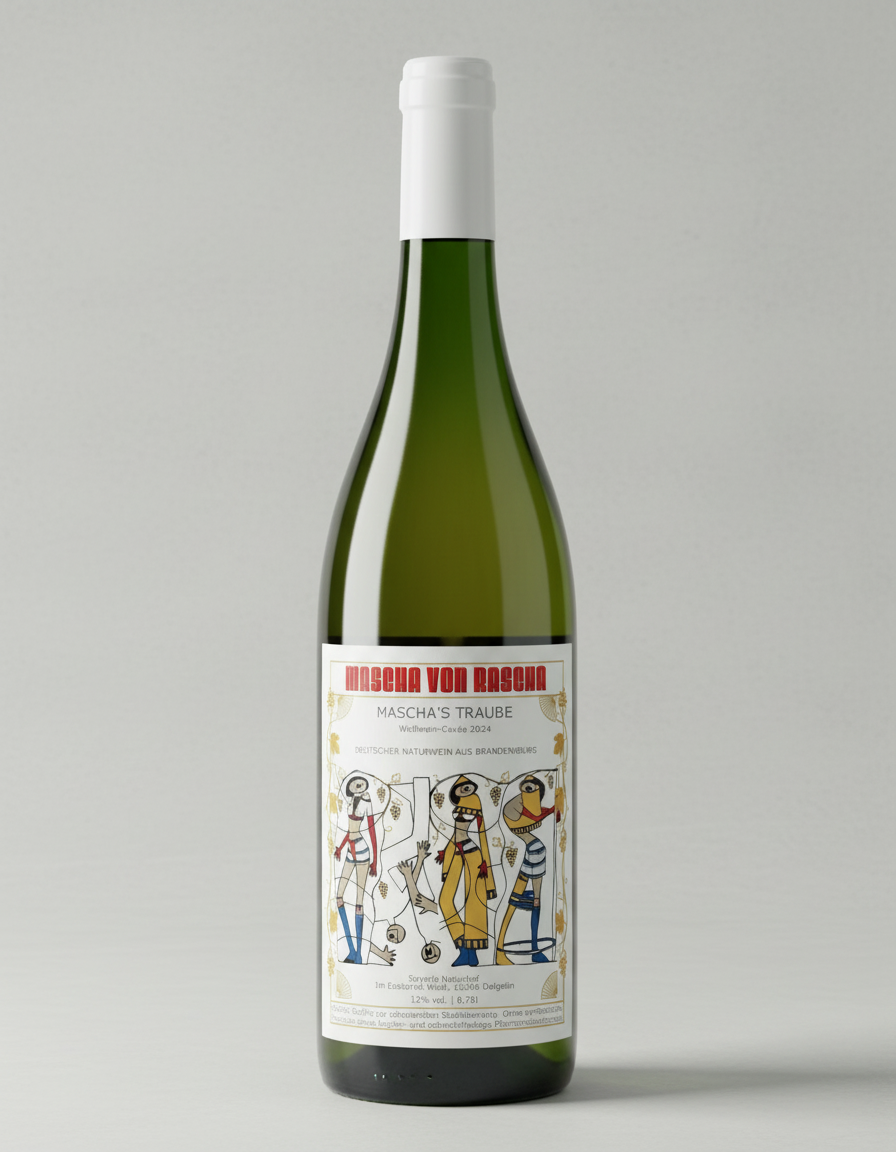 0,75l Naturwein Weißwein Cuveé „Mascha‘s Traube“ designt by Mascha von Rascha