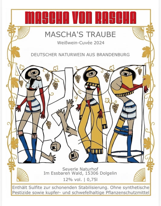 0,75l Naturwein Weißwein Cuveé „Mascha‘s Traube“ designt by Mascha von Rascha